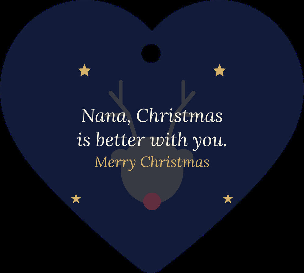 Christmas Ornament for Nana, Acrylic Heart with Reindeer and Stars
