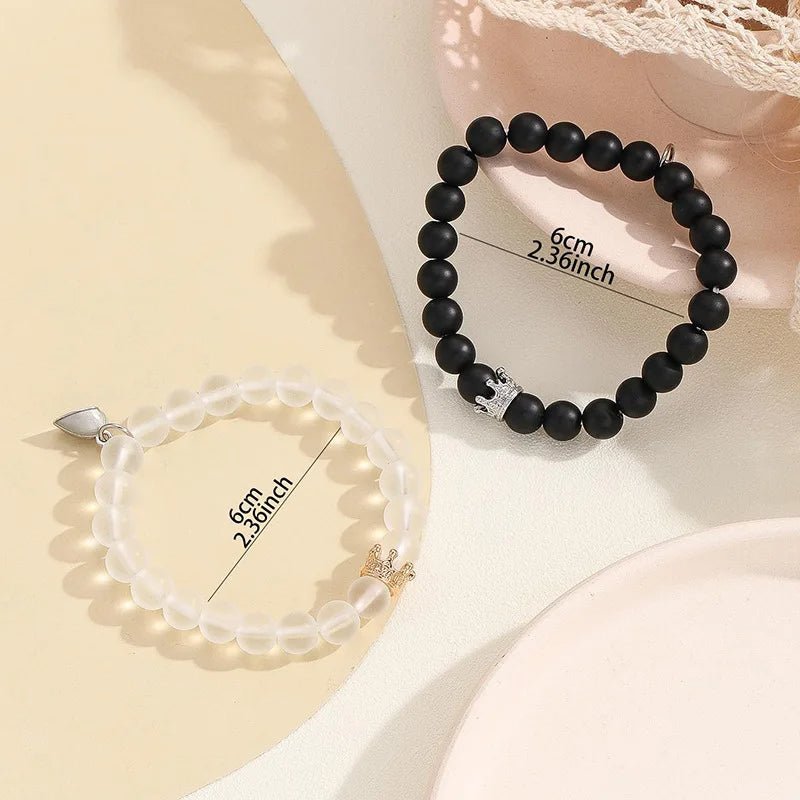 Fashion Jewelry 2pcs Handmade Crown Beaded Charms Bracelet Luminou Heart Glow In The Dark Couple Bracelet For Lover Men Women Fluorescent Gift - Babaccam