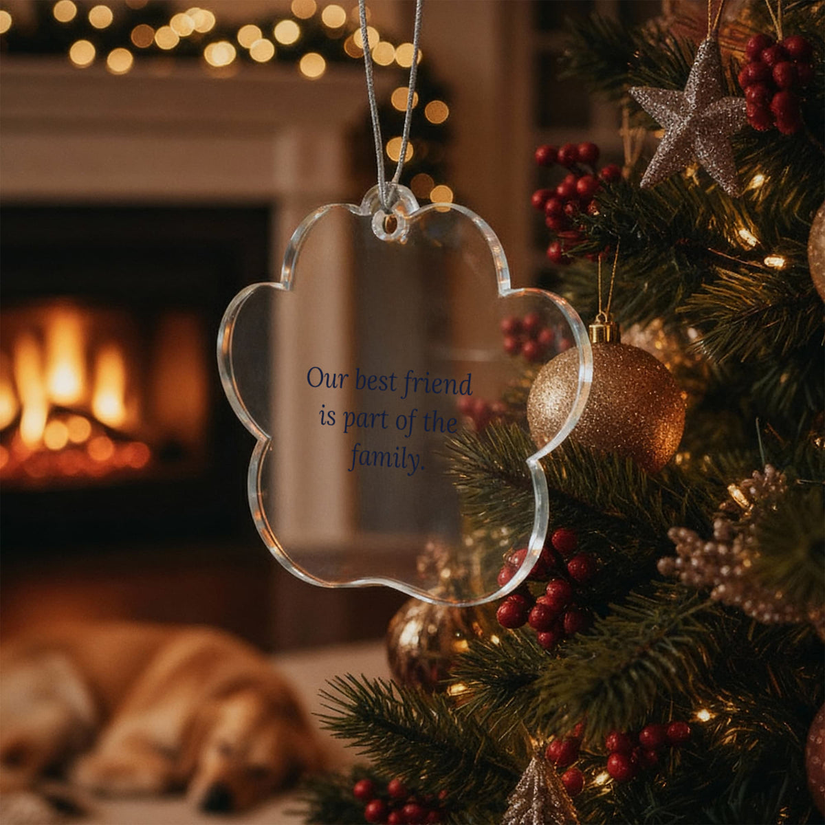 Pet Lover Christmas Ornament, Clear Acrylic Paw Keepsake