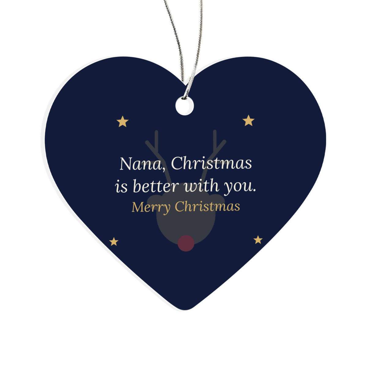 Christmas Ornament for Nana, Acrylic Heart with Reindeer and Stars