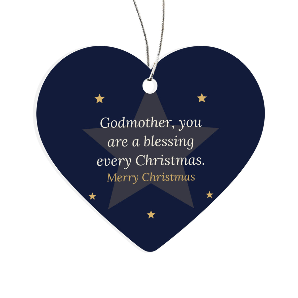 Christmas Ornament for Godmother, Acrylic Heart with Stars