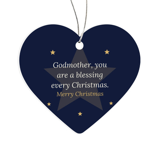 Christmas Ornament for Godmother, Acrylic Heart with Stars