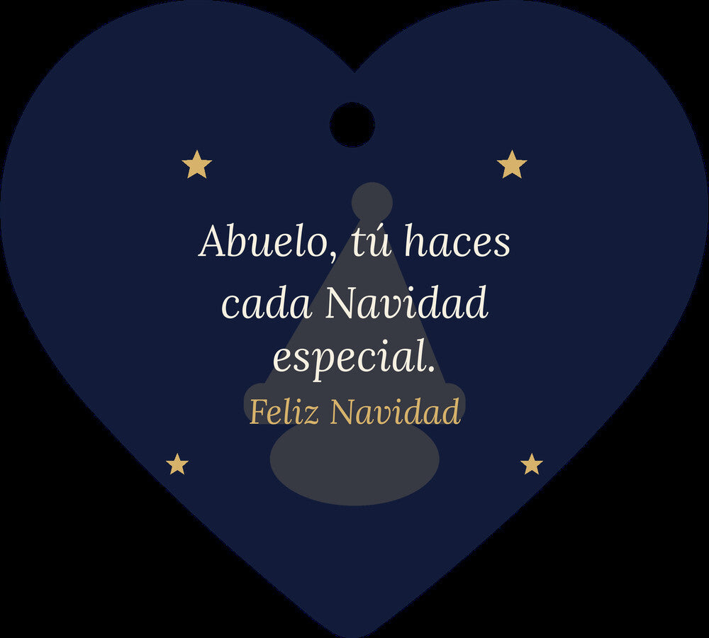 Christmas Ornament for Abuelo, Acrylic Heart with Santa Hat and Stars