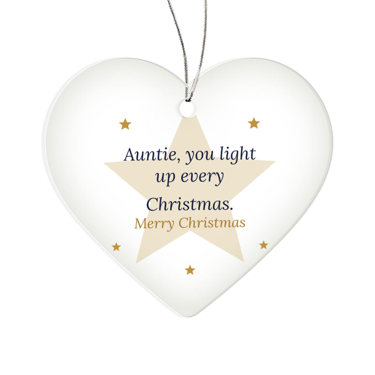 Christmas Ornament for Auntie, Clear Acrylic Heart with Stars