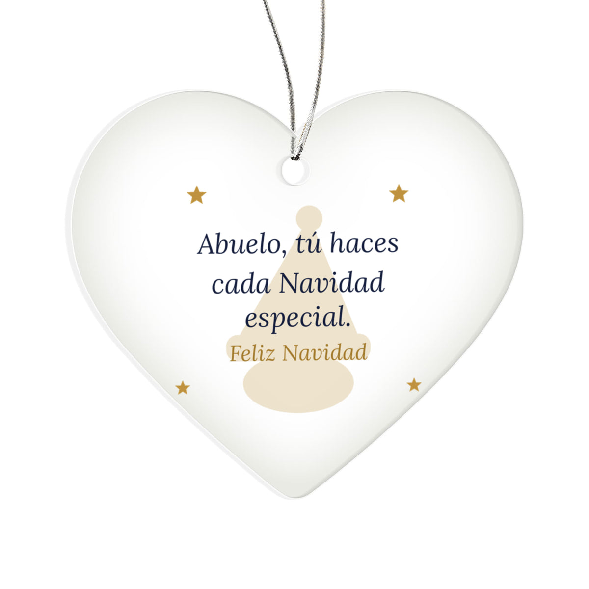 Christmas Ornament for Abuelo, Clear Acrylic Heart with Santa Hat and Stars