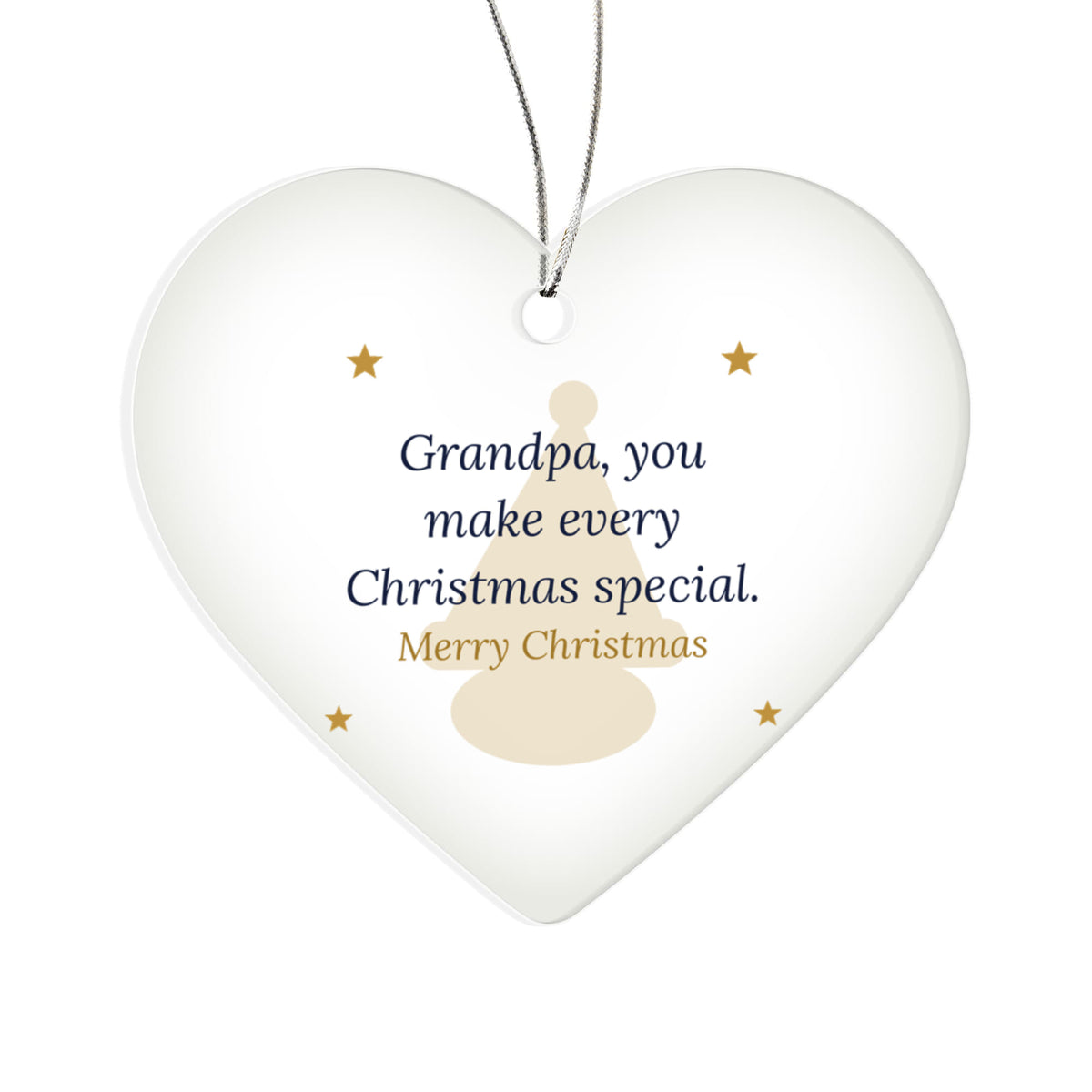 Christmas Ornament for Grandpa, Clear Acrylic Heart with Santa Hat and Stars
