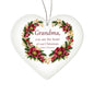 Grandma Christmas Ornament - Burgundy Floral Clear Acrylic Heart