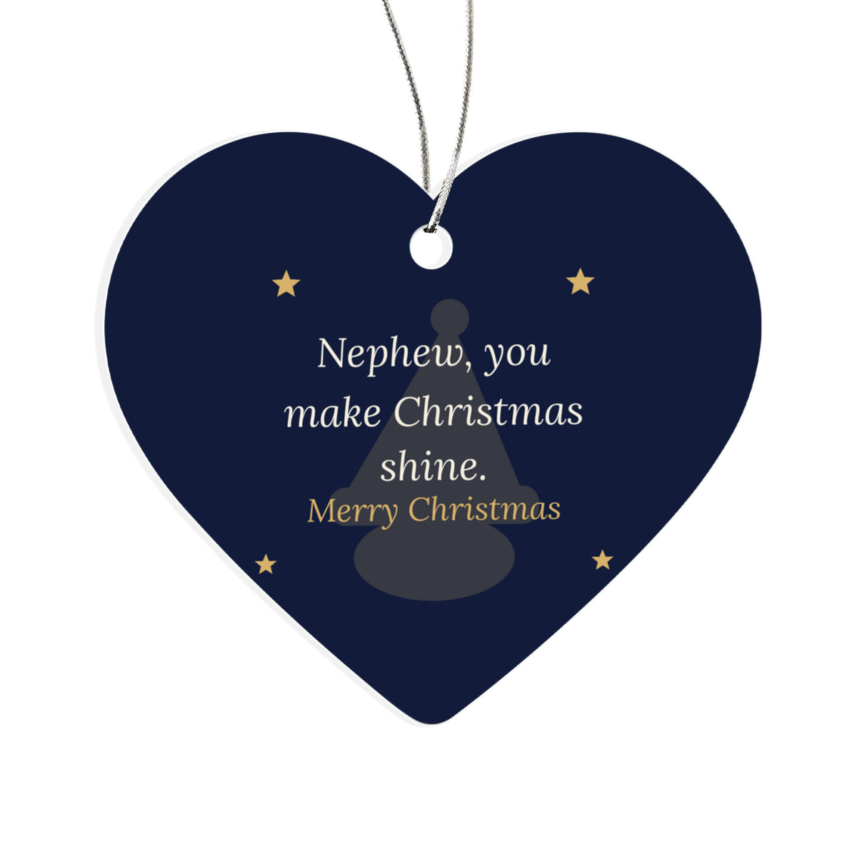 Christmas Ornament for Nephew, Acrylic Heart with Santa Hat and Stars