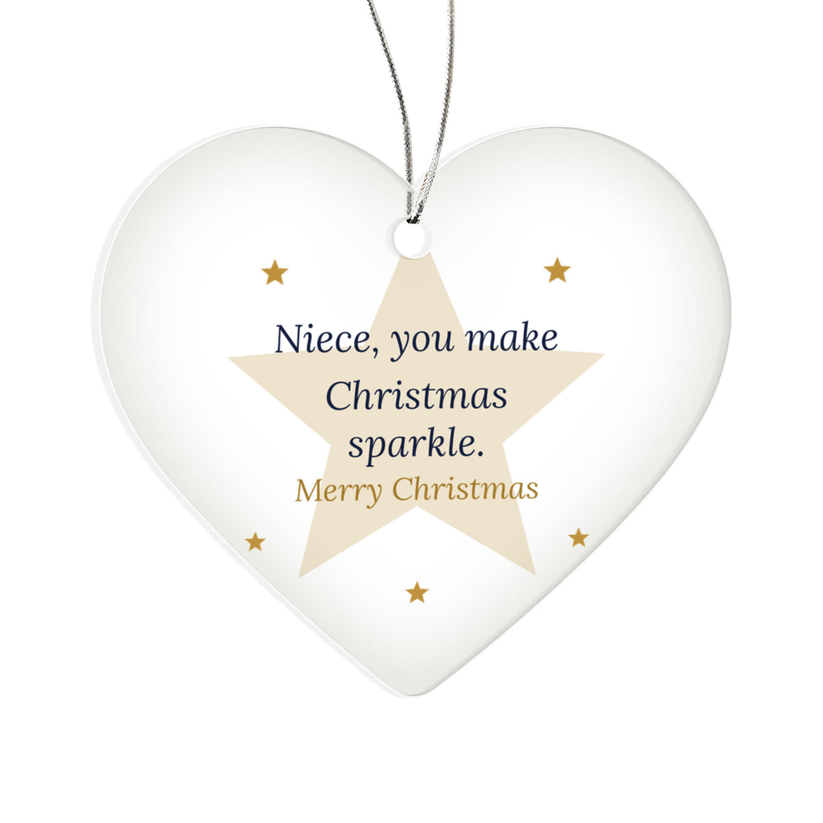Christmas Ornament for Niece, Clear Acrylic Heart with Stars