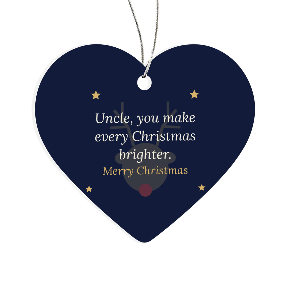 Christmas Ornament for Uncle, Acrylic Heart with Reindeer and Stars
