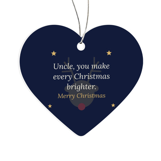 Christmas Ornament for Uncle, Acrylic Heart with Reindeer and Stars