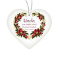 Uncle Christmas Ornament - Burgundy Floral Clear Acrylic Heart