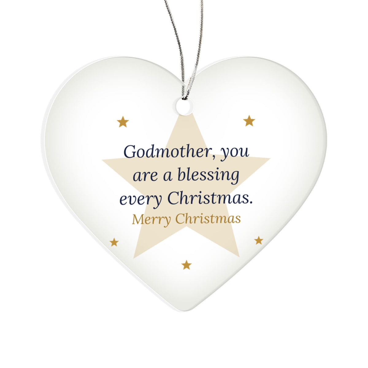 Christmas Ornament for Godmother, Clear Acrylic Heart with Stars