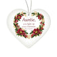 Auntie Christmas Ornament - Burgundy Floral Clear Acrylic Heart