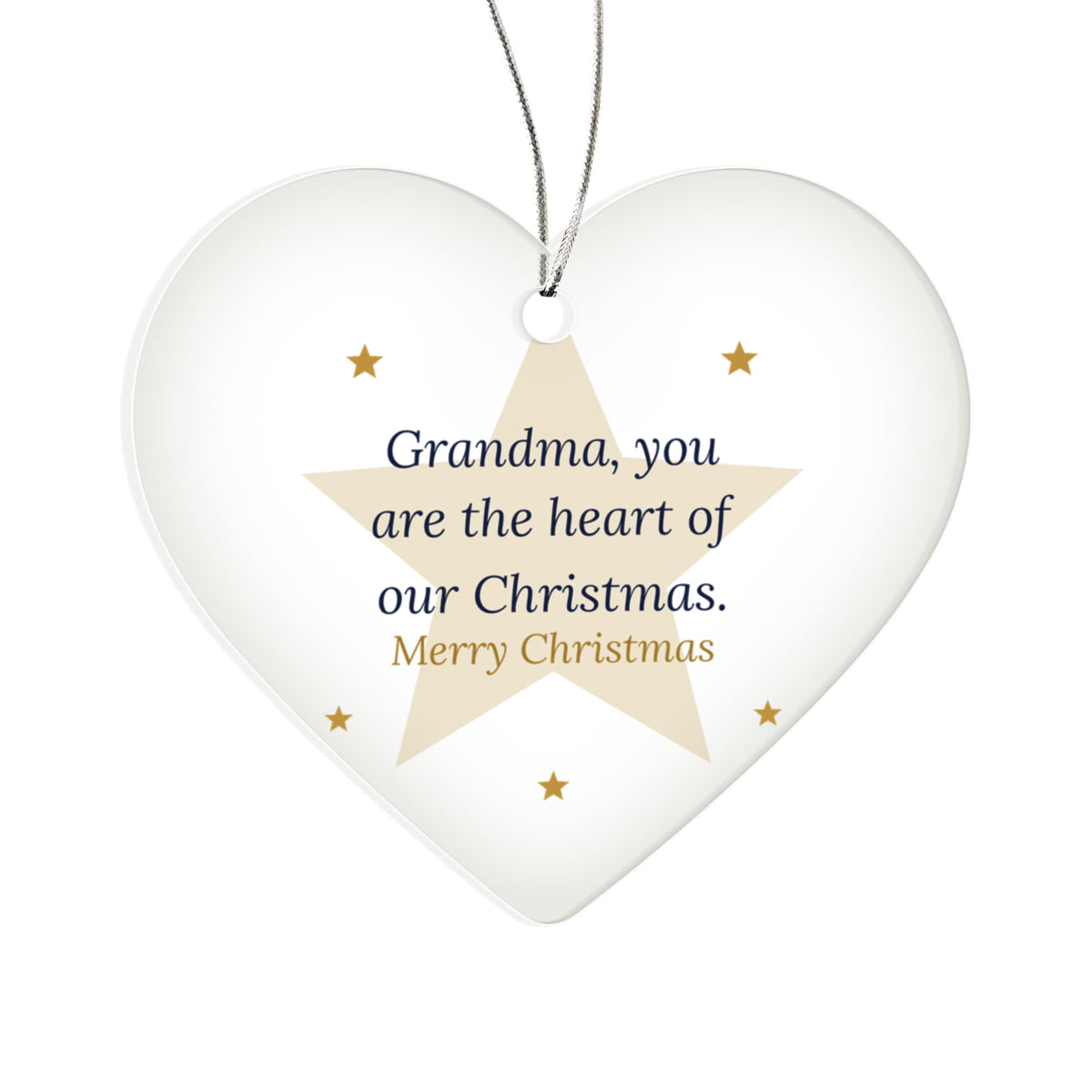 Christmas Ornament for Grandma, Clear Acrylic Heart with Stars