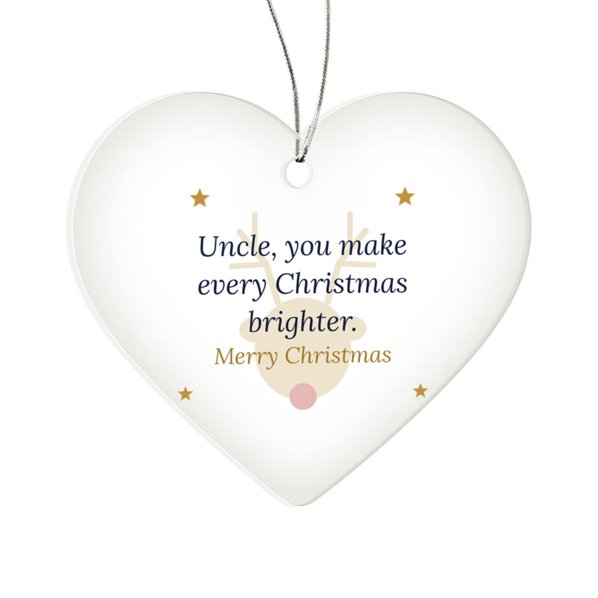 Christmas Ornament for Uncle, Clear Acrylic Heart with Reindeer and Stars
