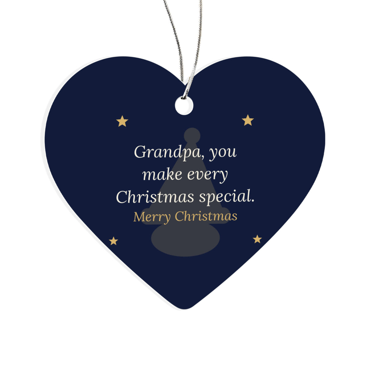 Christmas Ornament for Grandpa, Acrylic Heart with Santa Hat and Stars