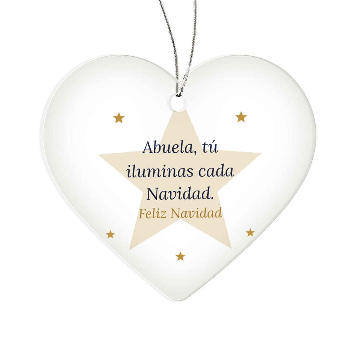 Christmas Ornament for Abuela, Clear Acrylic Heart with Stars