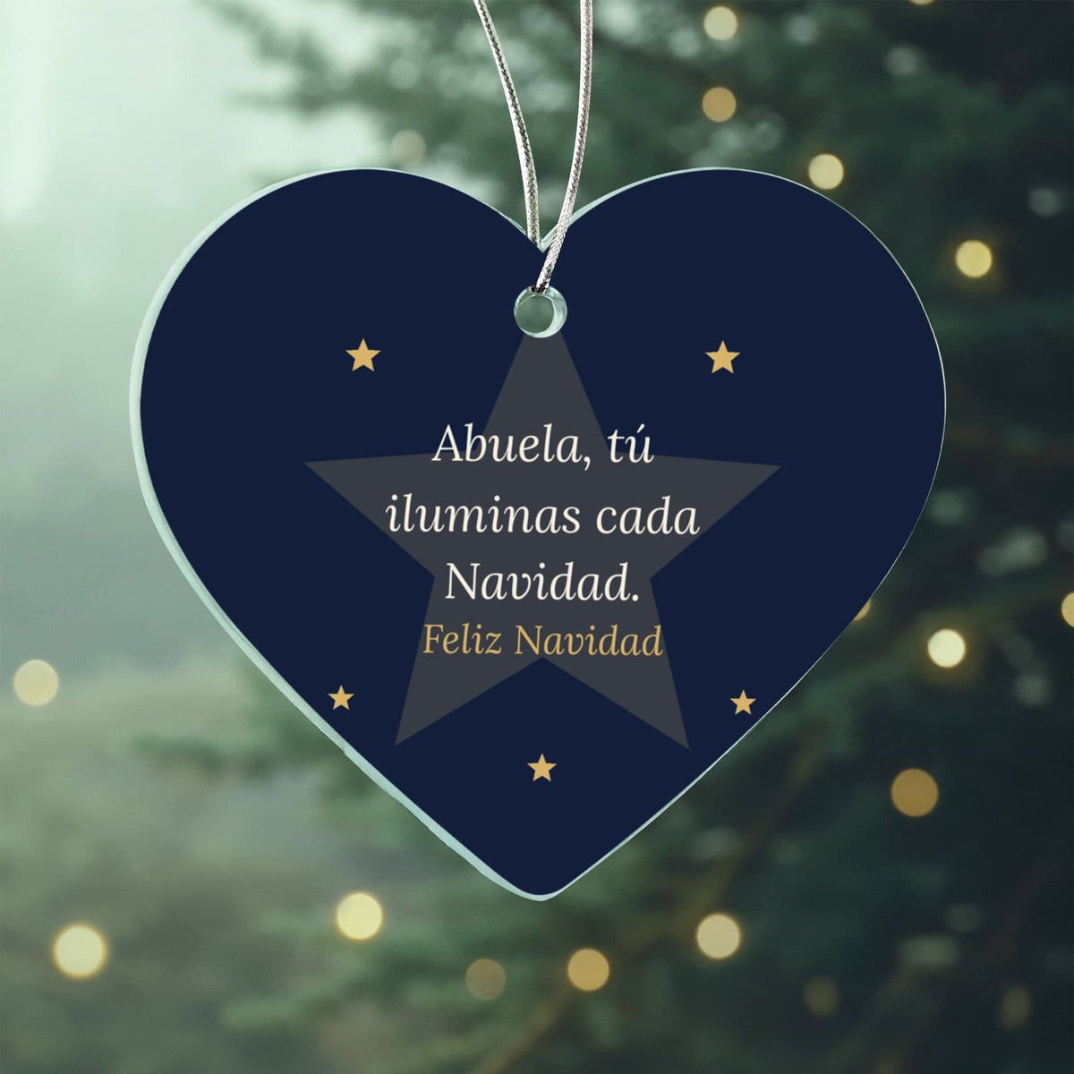 Christmas Ornament for Abuela, Acrylic Heart with Stars