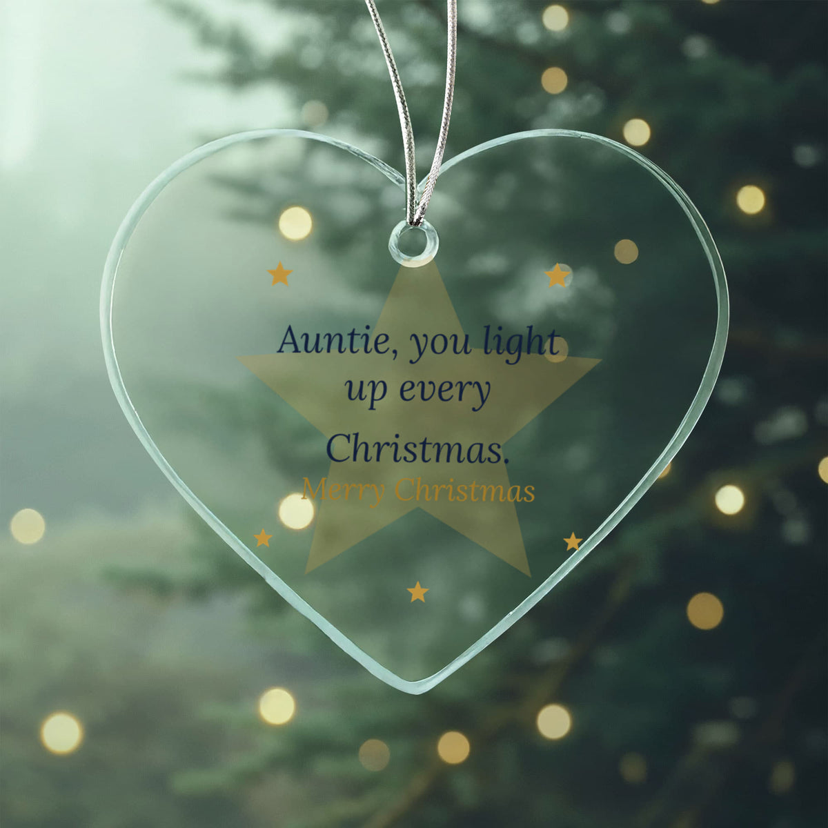 Christmas Ornament for Auntie, Clear Acrylic Heart with Stars