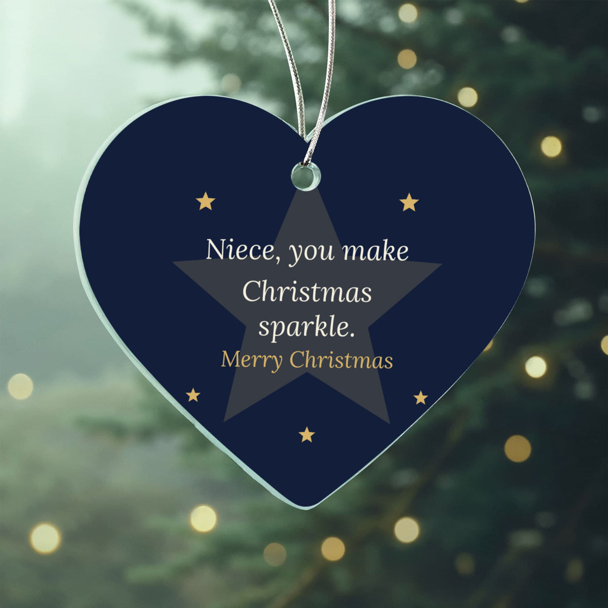 Christmas Ornament for Niece, Acrylic Heart with Stars
