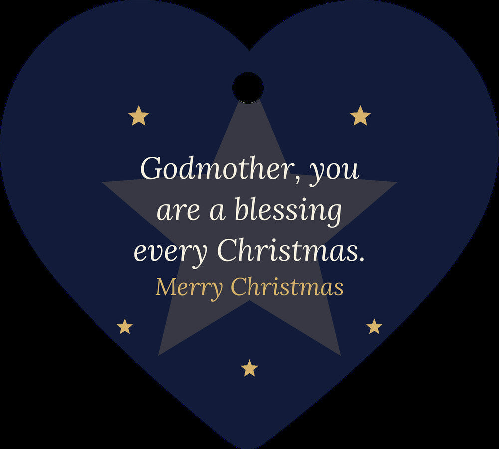 Christmas Ornament for Godmother, Acrylic Heart with Stars