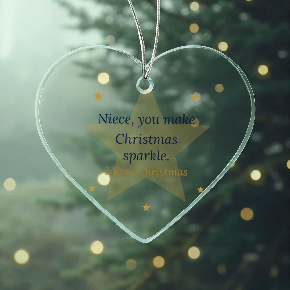 Christmas Ornament for Niece, Clear Acrylic Heart with Stars