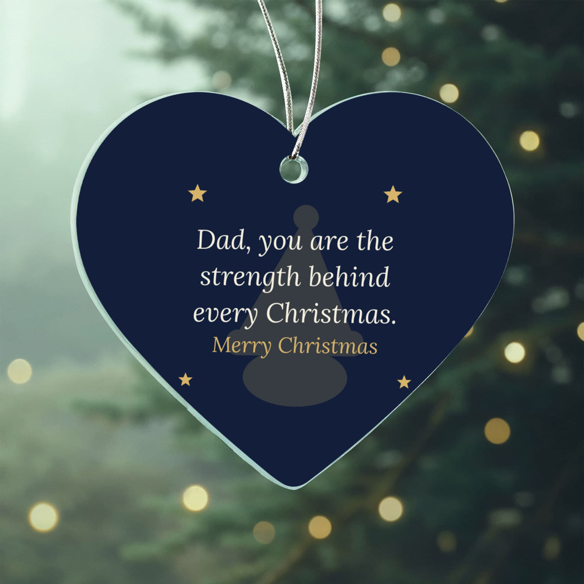 Christmas Ornament for Dad, Acrylic Heart with Santa Hat and Stars
