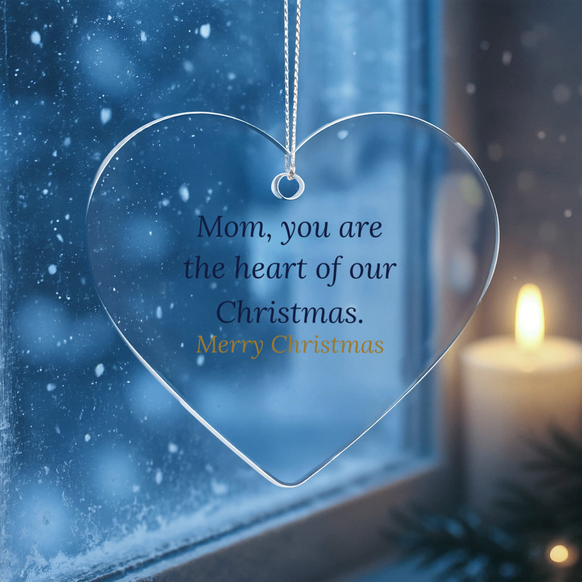 Christmas Ornament for Mom, Clear Acrylic Heart Keepsake