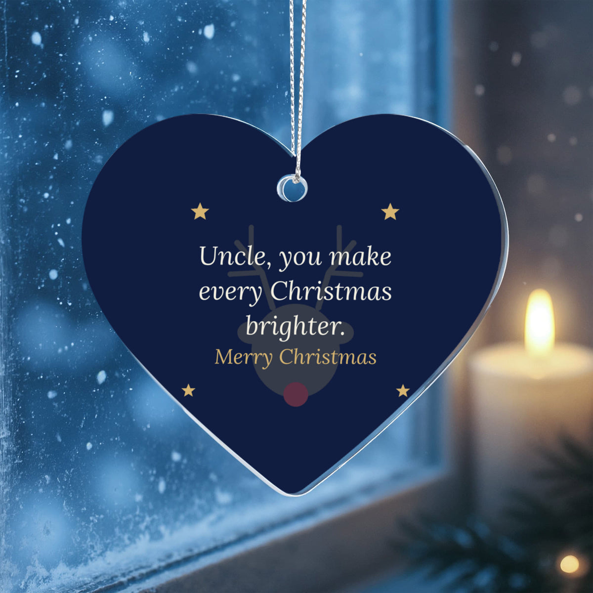 Christmas Ornament for Uncle, Acrylic Heart with Reindeer and Stars