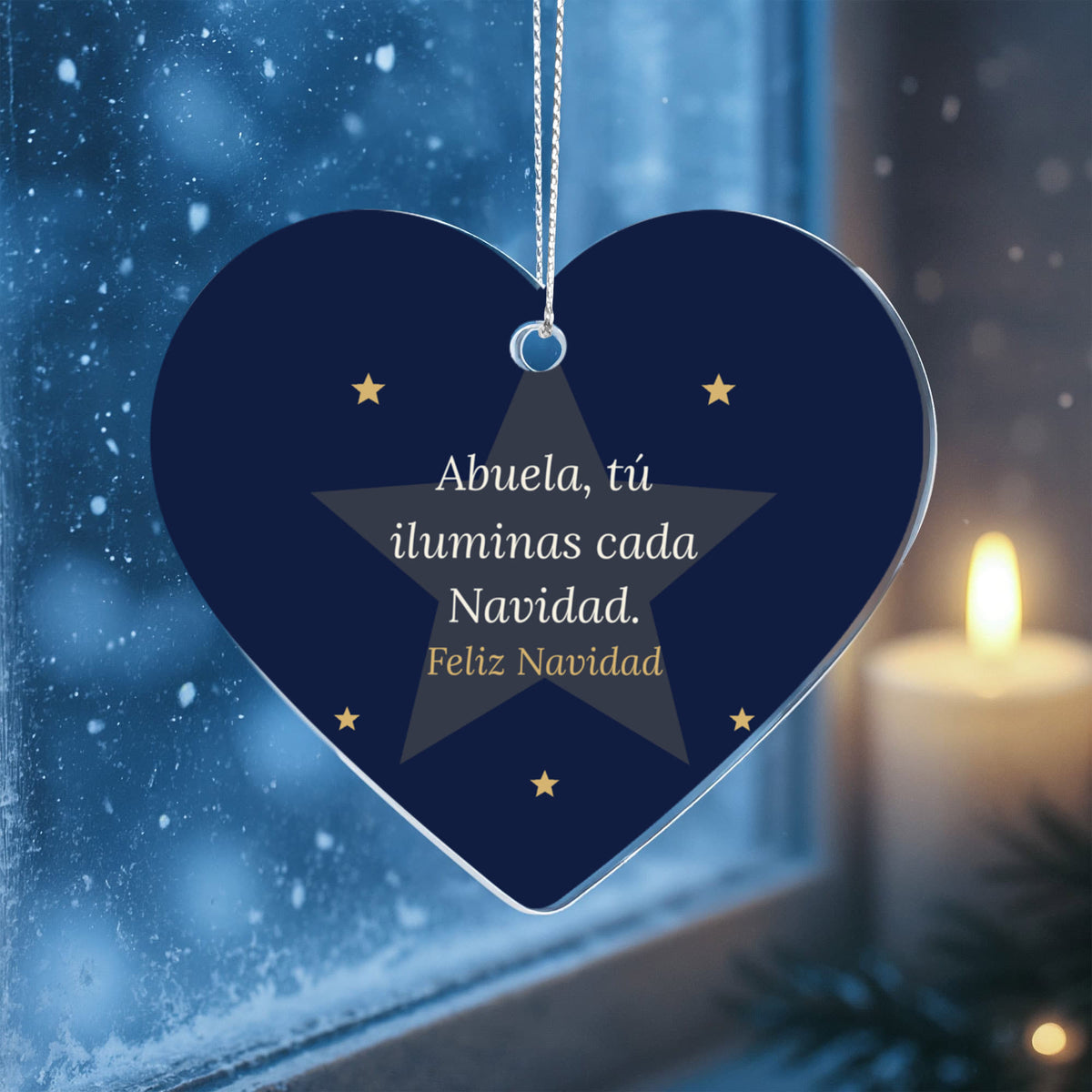 Christmas Ornament for Abuela, Acrylic Heart with Stars