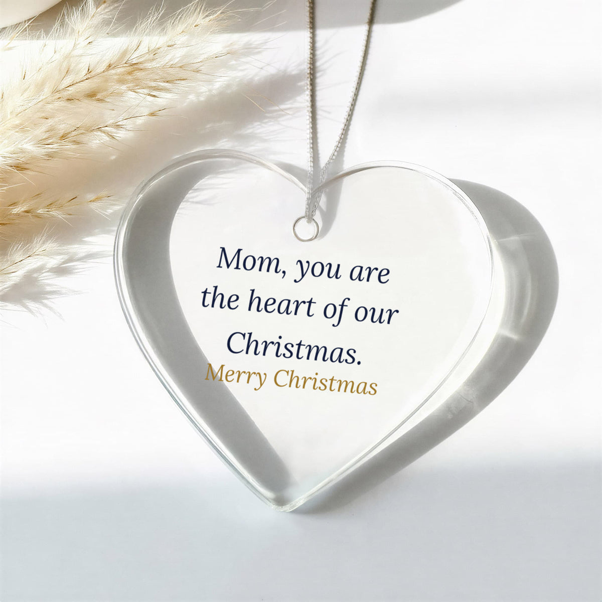 Christmas Ornament for Mom, Clear Acrylic Heart Keepsake