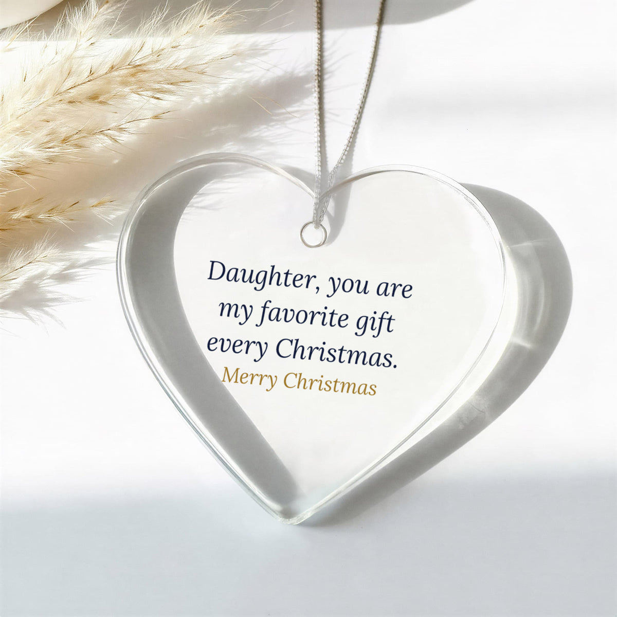 Christmas Ornament for Daughter, Clear Acrylic Heart Keepsake