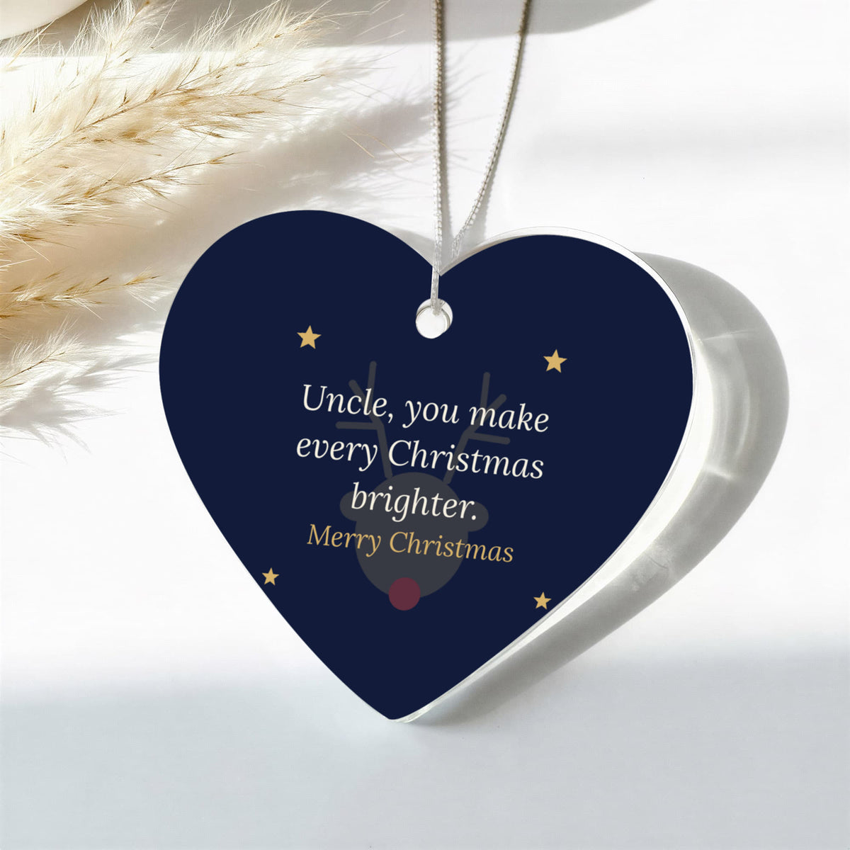 Christmas Ornament for Uncle, Acrylic Heart with Reindeer and Stars
