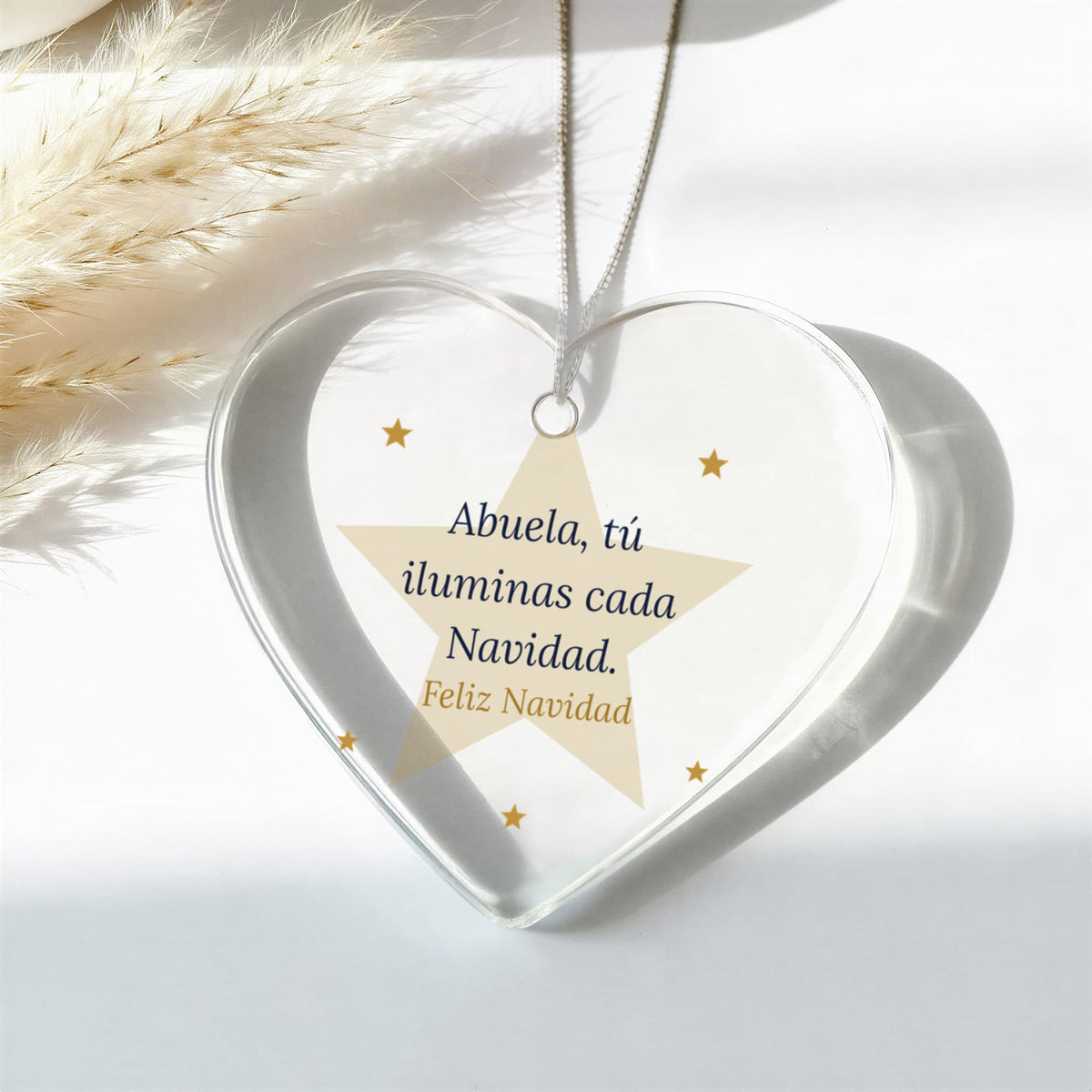 Christmas Ornament for Abuela, Clear Acrylic Heart with Stars
