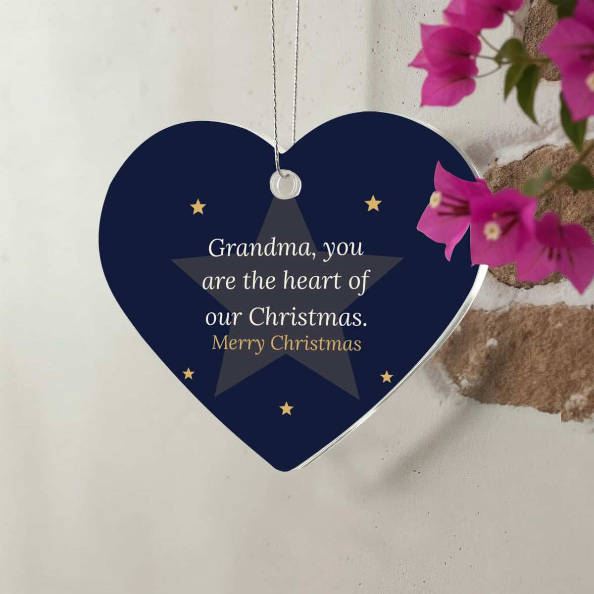 Christmas Ornament for Grandma, Acrylic Heart with Stars