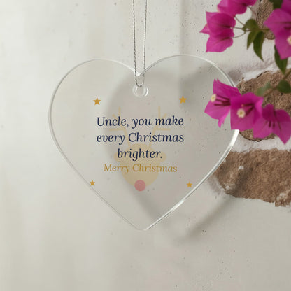 Christmas Ornament for Uncle, Clear Acrylic Heart with Reindeer and Stars
