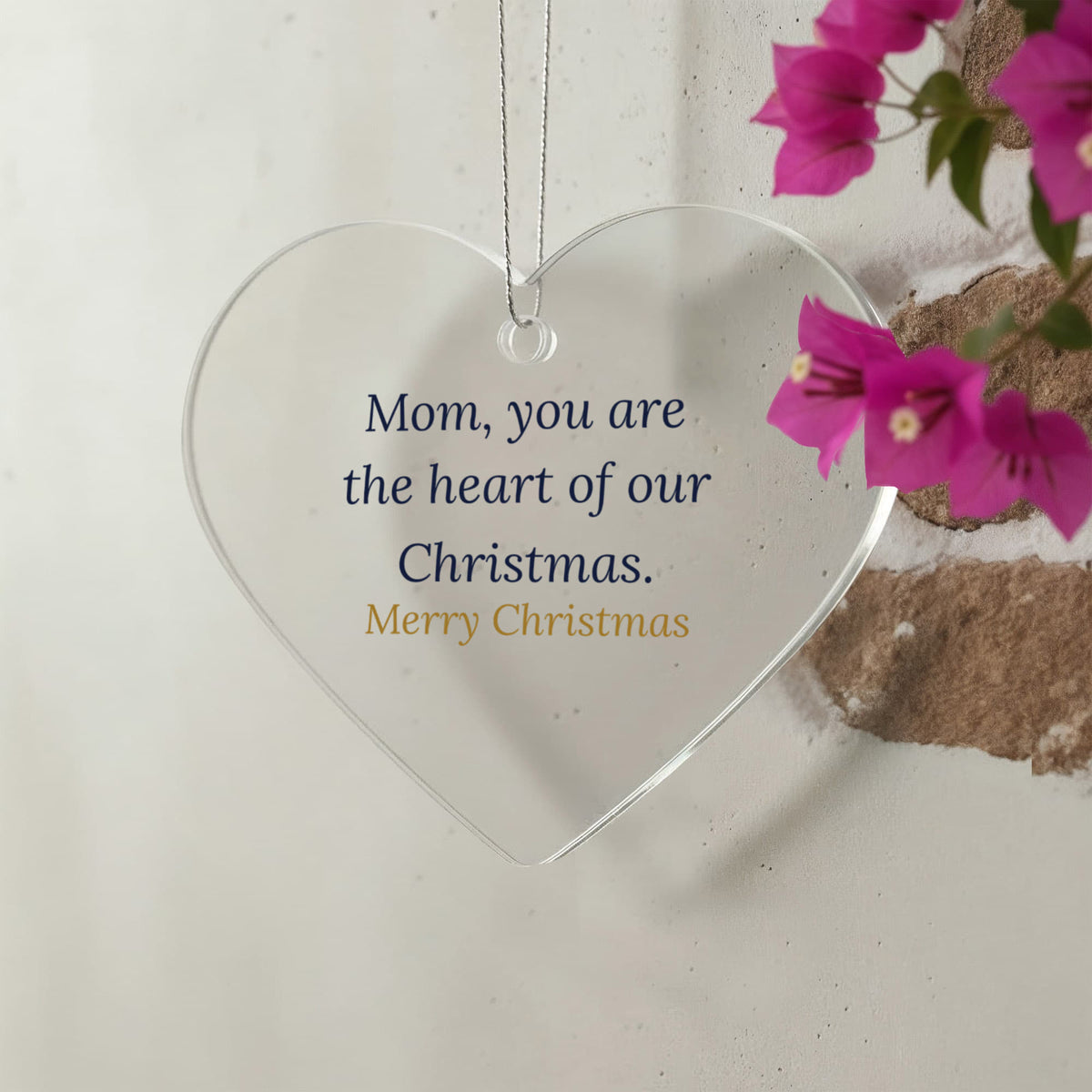 Christmas Ornament for Mom, Clear Acrylic Heart Keepsake