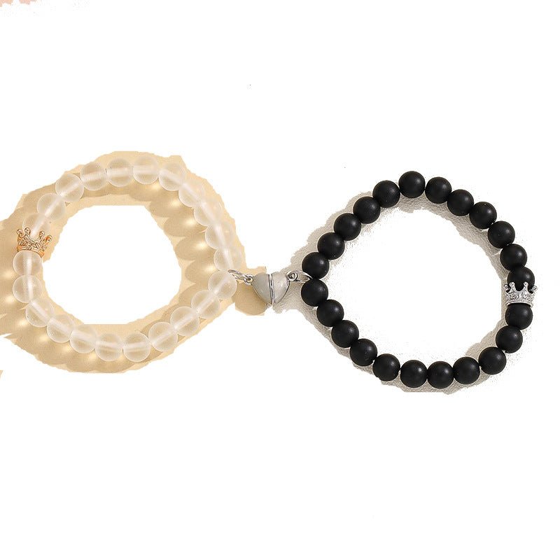 Fashion Jewelry 2pcs Handmade Crown Beaded Charms Bracelet Luminou Heart Glow In The Dark Couple Bracelet For Lover Men Women Fluorescent Gift - Babaccam