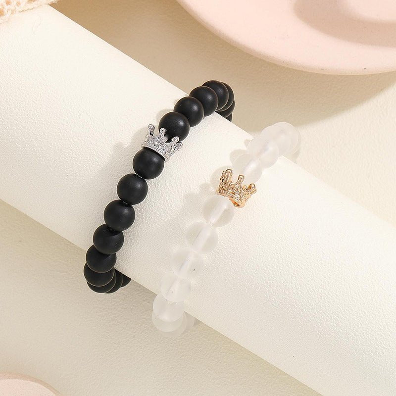Fashion Jewelry 2pcs Handmade Crown Beaded Charms Bracelet Luminou Heart Glow In The Dark Couple Bracelet For Lover Men Women Fluorescent Gift - Babaccam