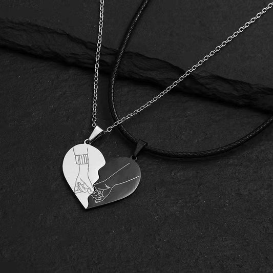 Simple Black And White Heart - shaped Multi - part Clavicle Chain - Babaccam
